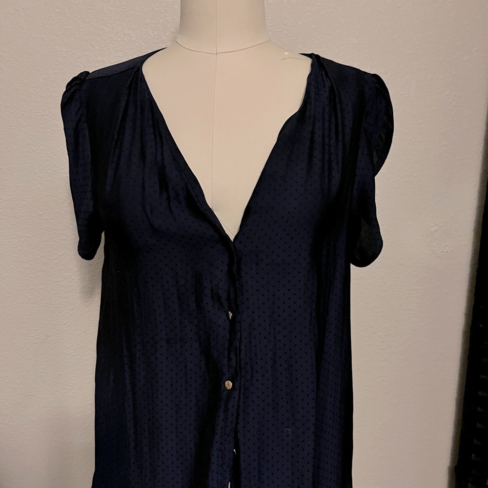 Blue polka dot button up blouse